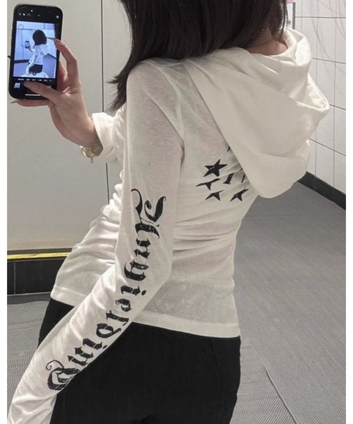 CHEER（チアー）の「パンクスタイル スリーブプリント フーディーカットソー（Tシャツ/カットソー・レディース・ブラック/ホワイト・FREE）」の15枚目の写真