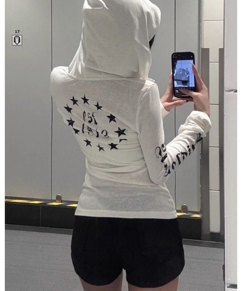CHEER（チアー）の「パンクスタイル スリーブプリント フーディーカットソー（Tシャツ/カットソー・レディース・ブラック/ホワイト・FREE）」の18枚目の写真