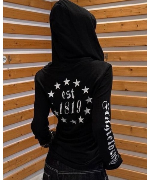 CHEER（チアー）の「パンクスタイル スリーブプリント フーディーカットソー（Tシャツ/カットソー・レディース・ブラック/ホワイト・FREE）」の19枚目の写真