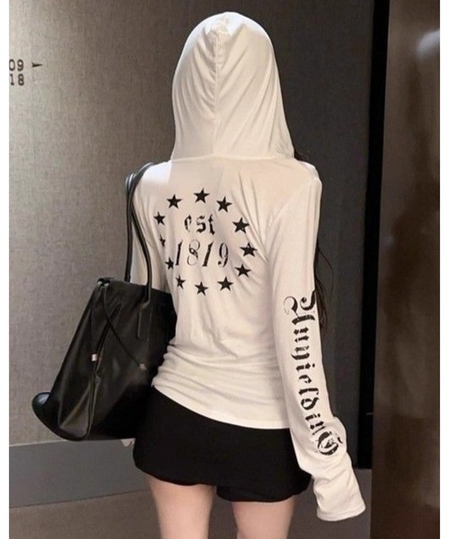 CHEER（チアー）の「パンクスタイル スリーブプリント フーディーカットソー（Tシャツ/カットソー・レディース・ブラック/ホワイト・FREE）」の20枚目の写真