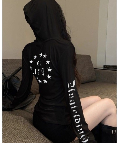 CHEER（チアー）の「パンクスタイル スリーブプリント フーディーカットソー（Tシャツ/カットソー・レディース・ブラック/ホワイト・FREE）」の22枚目の写真