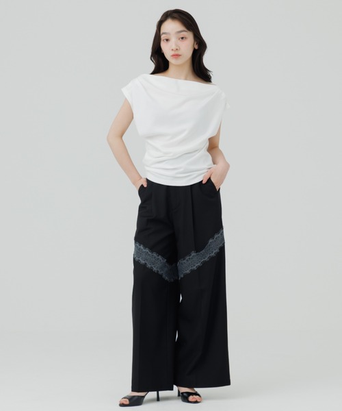 SENEE(セニー)の「3way drape t-shirt(3ウェイドレープティーシャツ)(Tシャツ/カットソー・レディース・ホワイト/グレー/ブラック・FREE)」の14枚目の写真