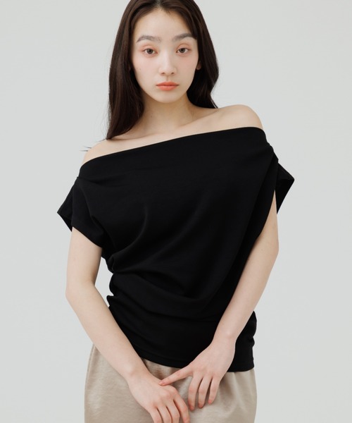 SENEE(セニー)の「3way drape t-shirt(3ウェイドレープティーシャツ)(Tシャツ/カットソー・レディース・ホワイト/グレー/ブラック・FREE)」の5枚目の写真