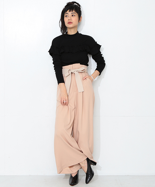 CAROLINA GLASER（カロリナ グレイサー）の「CAROLINA GLASER / ハイウエスト リボンパンツ（その他パンツ・レディース・ブラック/ピンクベージュ・ONE SIZE）」の11枚目の写真