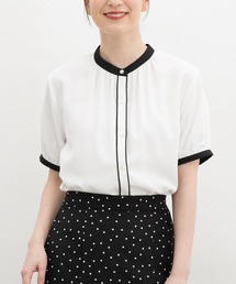 【ハニさら・接触冷感】配色バンドカラーブラウス