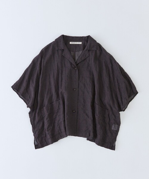 conges payes ADIEU TRISTESSE(コンジェ ペイエ アデュートリステス)の「【FAVE】シャーリングオープンカラーシャツジャケット(シャツ/ブラウス・レディース・ストライプ/パープル系その他/ブラウン系その他・38)」の2枚目の写真