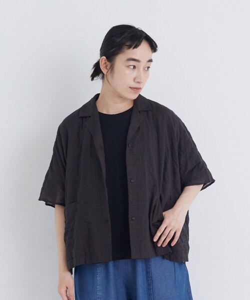 conges payes ADIEU TRISTESSE(コンジェ ペイエ アデュートリステス)の「【FAVE】シャーリングオープンカラーシャツジャケット(シャツ/ブラウス・レディース・ストライプ/パープル系その他/ブラウン系その他・38)」の7枚目の写真