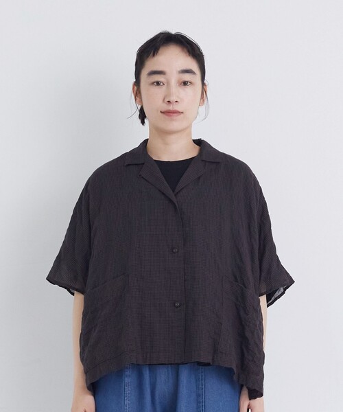 conges payes ADIEU TRISTESSE(コンジェ ペイエ アデュートリステス)の「【FAVE】シャーリングオープンカラーシャツジャケット(シャツ/ブラウス・レディース・ストライプ/パープル系その他/ブラウン系その他・38)」の8枚目の写真
