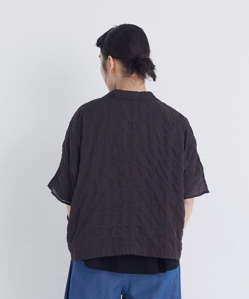 conges payes ADIEU TRISTESSE(コンジェ ペイエ アデュートリステス)の「【FAVE】シャーリングオープンカラーシャツジャケット(シャツ/ブラウス・レディース・ストライプ/パープル系その他/ブラウン系その他・38)」の10枚目の写真