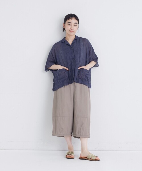 conges payes ADIEU TRISTESSE(コンジェ ペイエ アデュートリステス)の「【FAVE】シャーリングオープンカラーシャツジャケット(シャツ/ブラウス・レディース・ストライプ/パープル系その他/ブラウン系その他・38)」の11枚目の写真