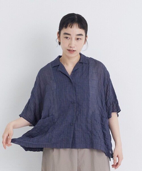 conges payes ADIEU TRISTESSE(コンジェ ペイエ アデュートリステス)の「【FAVE】シャーリングオープンカラーシャツジャケット(シャツ/ブラウス・レディース・ストライプ/パープル系その他/ブラウン系その他・38)」の14枚目の写真