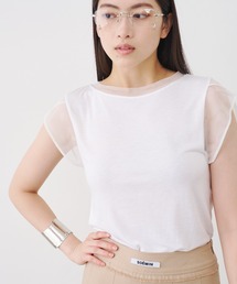 SOEMIN | Sheer switching T-shirt／シアドッキングノースリーブTシャツ(Tシャツ/カットソー)