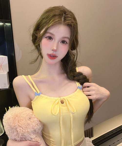 VIBGYOR(ヴィブジョー)の「【EIZZ/アイズ】カップ付き ダブルストラップ ミニリボン キャミソール(キャミソール・レディース・イエロー/ホワイト・FREE)」の6枚目の写真