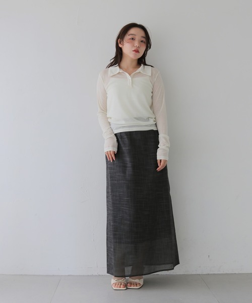 cheriella(シェリエラ)の「【cheriella】スラブシアーナロースカート SLUB SHEER NARROW SKIRT(スカート・レディース・アイボリー/チャコールグレー・FREE)」の13枚目の写真