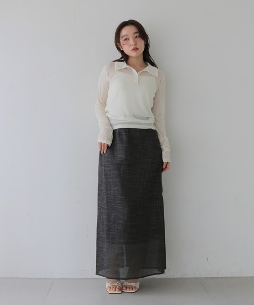 cheriella(シェリエラ)の「【cheriella】スラブシアーナロースカート SLUB SHEER NARROW SKIRT(スカート・レディース・アイボリー/チャコールグレー・FREE)」の16枚目の写真