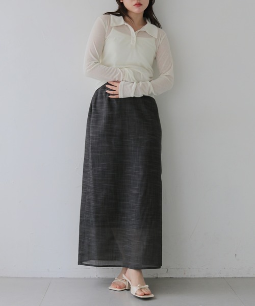 cheriella(シェリエラ)の「【cheriella】スラブシアーナロースカート SLUB SHEER NARROW SKIRT(スカート・レディース・アイボリー/チャコールグレー・FREE)」の7枚目の写真