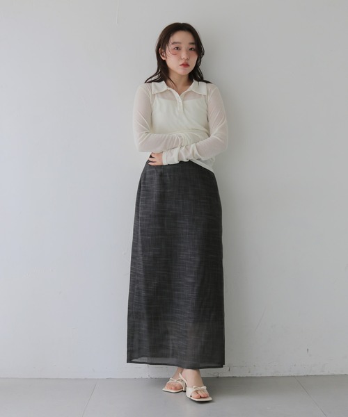 cheriella(シェリエラ)の「【cheriella】スラブシアーナロースカート SLUB SHEER NARROW SKIRT(スカート・レディース・アイボリー/チャコールグレー・FREE)」の17枚目の写真