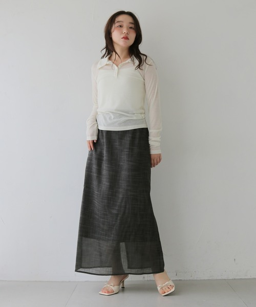 cheriella(シェリエラ)の「【cheriella】スラブシアーナロースカート SLUB SHEER NARROW SKIRT(スカート・レディース・アイボリー/チャコールグレー・FREE)」の9枚目の写真