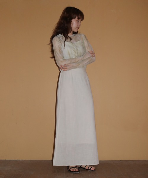 cheriella(シェリエラ)の「【cheriella】スラブシアーナロースカート SLUB SHEER NARROW SKIRT(スカート・レディース・アイボリー/チャコールグレー・FREE)」の22枚目の写真