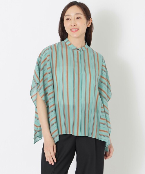 S.ESSENTIALS(エスエッセンシャルズ)の「ランダムストライプバンドカラーブラウス(シャツ/ブラウス・レディース・オフホワイト/グリーン系その他/ブルー・38)」の3枚目の写真