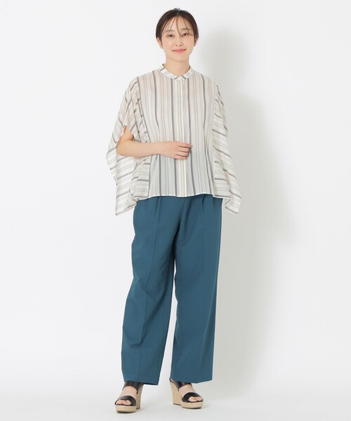 S.ESSENTIALS(エスエッセンシャルズ)の「ランダムストライプバンドカラーブラウス(シャツ/ブラウス・レディース・オフホワイト/グリーン系その他/ブルー・38)」の4枚目の写真