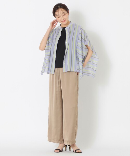 S.ESSENTIALS(エスエッセンシャルズ)の「ランダムストライプバンドカラーブラウス(シャツ/ブラウス・レディース・オフホワイト/グリーン系その他/ブルー・38)」の5枚目の写真