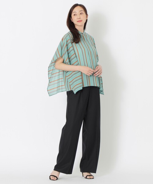 S.ESSENTIALS(エスエッセンシャルズ)の「ランダムストライプバンドカラーブラウス(シャツ/ブラウス・レディース・オフホワイト/グリーン系その他/ブルー・38)」の6枚目の写真