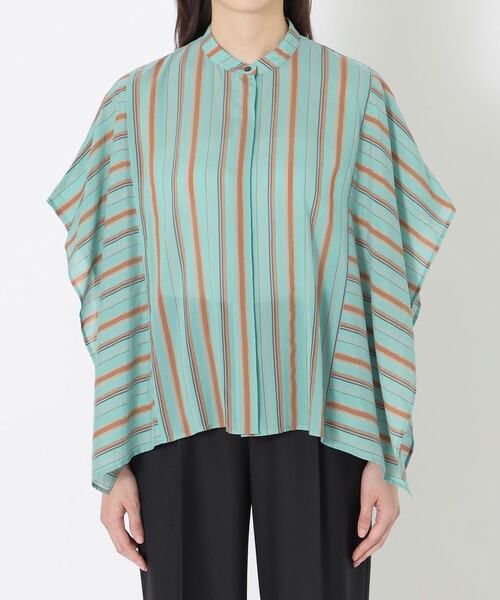 S.ESSENTIALS(エスエッセンシャルズ)の「ランダムストライプバンドカラーブラウス(シャツ/ブラウス・レディース・オフホワイト/グリーン系その他/ブルー・38)」の7枚目の写真