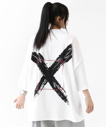 【バックブラシアート】 Xグラフィック スクエアフレーム スーパービッグTシャツ(ユニセックス)