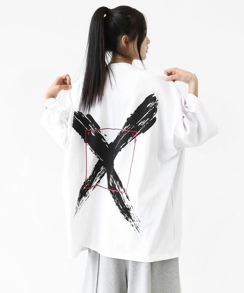 minsobi(ミンソビ)の「【バックブラシアート】 Xグラフィック スクエアフレーム スーパービッグTシャツ(ユニセックス)(Tシャツ/カットソー・メンズ・ブラック/ホワイト・FREE)」の13枚目の写真