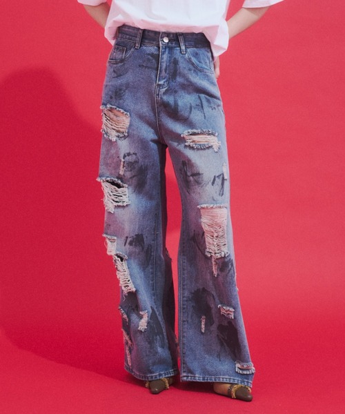 GAB GAB(ガブガブ)の「Distressed Baggy Denim/ダメージバギーデニム(デニムパンツ・レディース・ブルー・MEDIUM/SMALL)」の8枚目の写真