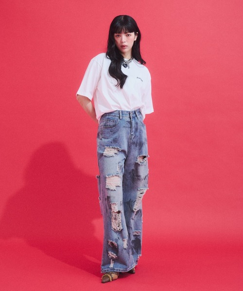 GAB GAB(ガブガブ)の「Distressed Baggy Denim/ダメージバギーデニム(デニムパンツ・レディース・ブルー・MEDIUM/SMALL)」の3枚目の写真