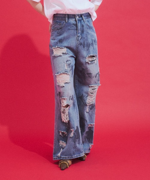 GAB GAB(ガブガブ)の「Distressed Baggy Denim/ダメージバギーデニム(デニムパンツ・レディース・ブルー・MEDIUM/SMALL)」の9枚目の写真