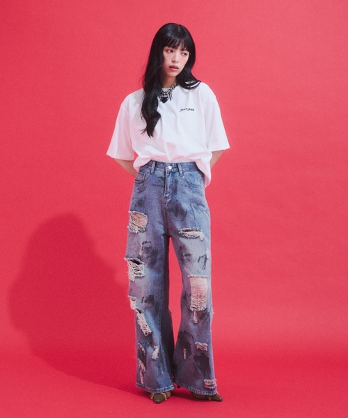 GAB GAB(ガブガブ)の「Distressed Baggy Denim/ダメージバギーデニム(デニムパンツ・レディース・ブルー・MEDIUM/SMALL)」の4枚目の写真