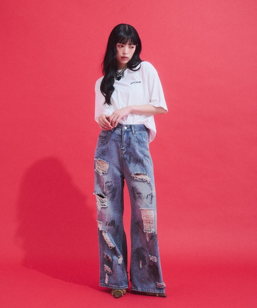 GAB GAB(ガブガブ)の「Distressed Baggy Denim/ダメージバギーデニム(デニムパンツ・レディース・ブルー・MEDIUM/SMALL)」の2枚目の写真