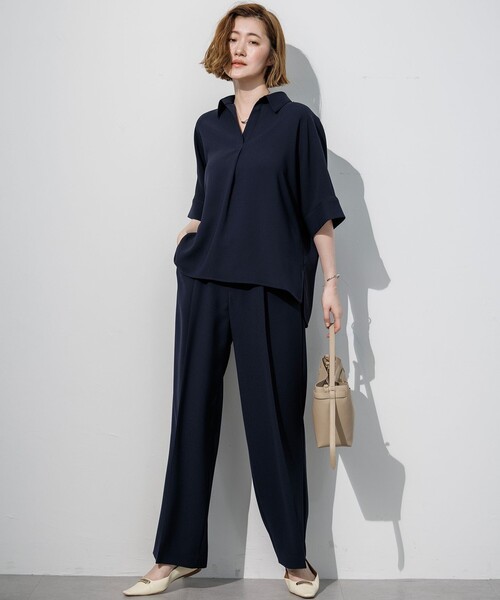 23区 S（ニジュウサンクチイサイサイズ）の「ストレッチジョーゼット スキッパーネック ブラウス（シャツ/ブラウス・レディース・ベージュ系/ネイビー系/ダークブラウン系・32）」の9枚目の写真