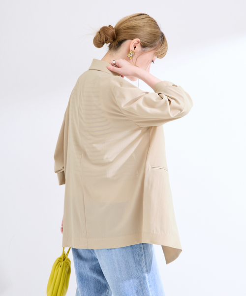 B.C STOCK（ベーセーストック）の「手洗い可 / 接触冷感 / UVケア / SUUSUU ジャケット（テーラードジャケット・レディース・ベージュ/ブラック・FREE）」の3枚目の写真