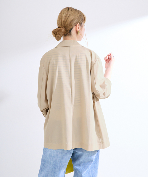 B.C STOCK（ベーセーストック）の「手洗い可 / 接触冷感 / UVケア / SUUSUU ジャケット（テーラードジャケット・レディース・ベージュ/ブラック・FREE）」の4枚目の写真
