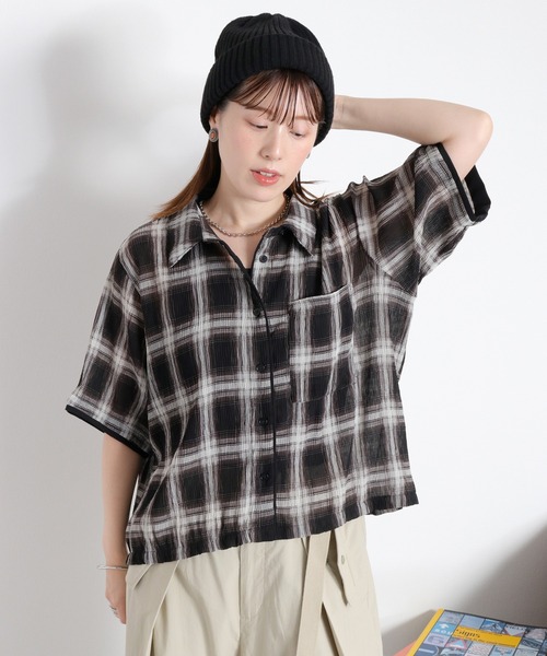 cepo(セポ)の「〈セットアップ対応〉シアープリーツチェックシャツ(シャツ/ブラウス・レディース・ブラック系その他/ブラウン系その他・M)」の2枚目の写真