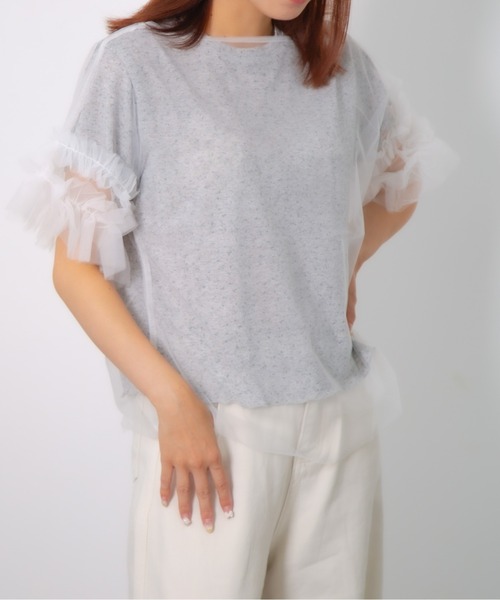 Chiina(チーナ)の「【Chiina】袖フリルシアートップス(Tシャツ/カットソー・レディース・ホワイト/ブラック・FREE)」の5枚目の写真