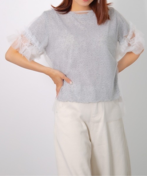 Chiina(チーナ)の「【Chiina】袖フリルシアートップス(Tシャツ/カットソー・レディース・ホワイト/ブラック・FREE)」の7枚目の写真