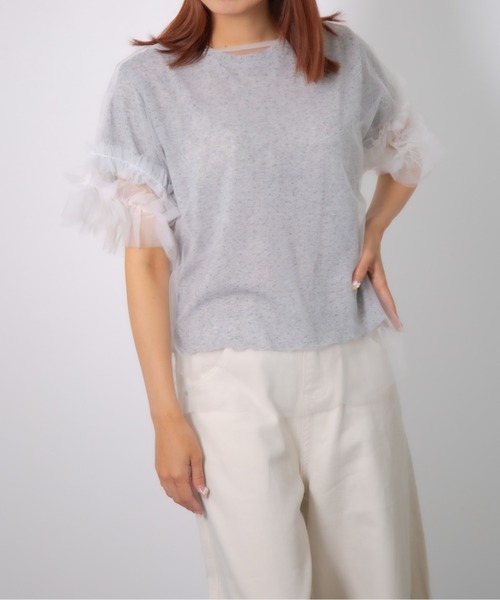 Chiina(チーナ)の「【Chiina】袖フリルシアートップス(Tシャツ/カットソー・レディース・ホワイト/ブラック・FREE)」の8枚目の写真