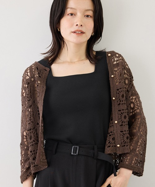ROPE' PICNIC(ロペピクニック)の「スクエアネックニットタンク/UVカット・接触冷感・イージーケア(タンクトップ・レディース・ブラック/キャメル/キナリ/ブラウン系その他・FREE)」の11枚目の写真