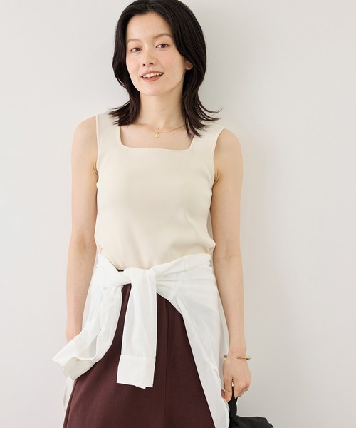 ROPE' PICNIC(ロペピクニック)の「スクエアネックニットタンク/UVカット・接触冷感・イージーケア(タンクトップ・レディース・ブラック/キャメル/キナリ/ブラウン系その他・FREE)」の6枚目の写真