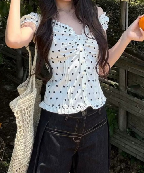 FLINEA（フリネア）の「フリルドット柄ブラウス（シャツ/ブラウス・レディース・ホワイト・FREE）」の3枚目の写真