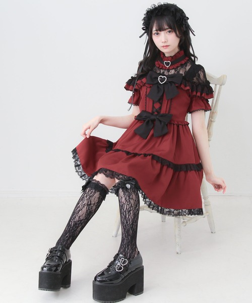 DearMyLove（ディアマイラブ）の「レースアップフリルリボンワンピース（ワンピース・レディース・ボルドー/チェック/ベビーピンク・MEDIUM/3L/LARGE）」の5枚目の写真