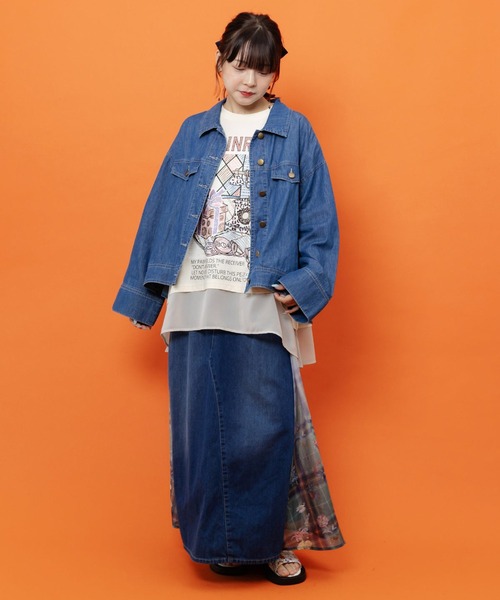 ScoLar（スカラー）の「ScoLar(スカラー) デニム×チェック 異素材切替スカート（デニムスカート・レディース・ブラック/ブルー・MEDIUM）」の17枚目の写真