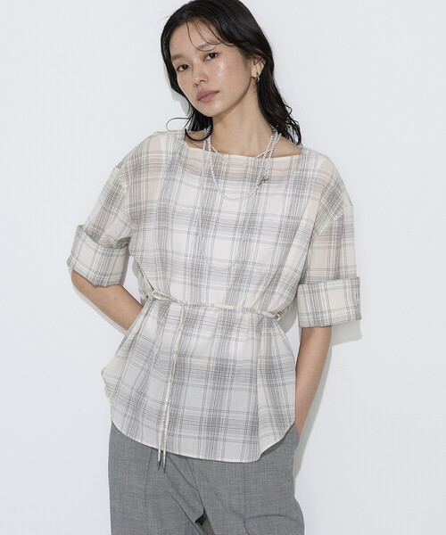 COMME CA(コムサ)の「〔 Sサイズ 〕 モノトーンシアーチェック ブラウス(シャツ/ブラウス・レディース・オフホワイト・5号)」の1枚目の写真