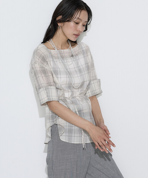 COMME CA(コムサ)の「〔 Sサイズ 〕 モノトーンシアーチェック ブラウス(シャツ/ブラウス・レディース・オフホワイト・5号)」の6枚目の写真