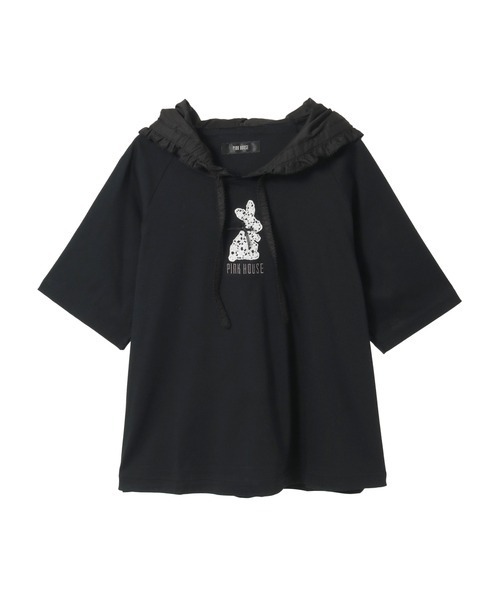 レースうさぎアップリケ付きフード付きカットソー（Tシャツ/カットソー